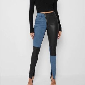 Maniere de voir VEGAN LEATHER & DENIM LEGGINGS - BLACK/MID BLUE US4 NEVER WORN